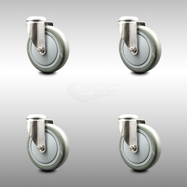 5 Inch 316SS Gray Polyurethane Wheel Swivel Bolt Hole Caster Set